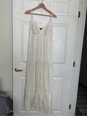 Ronni Nicole Cream Tiered Maxi Dress with Spaghetti Straps Fairy Whimsy Lace